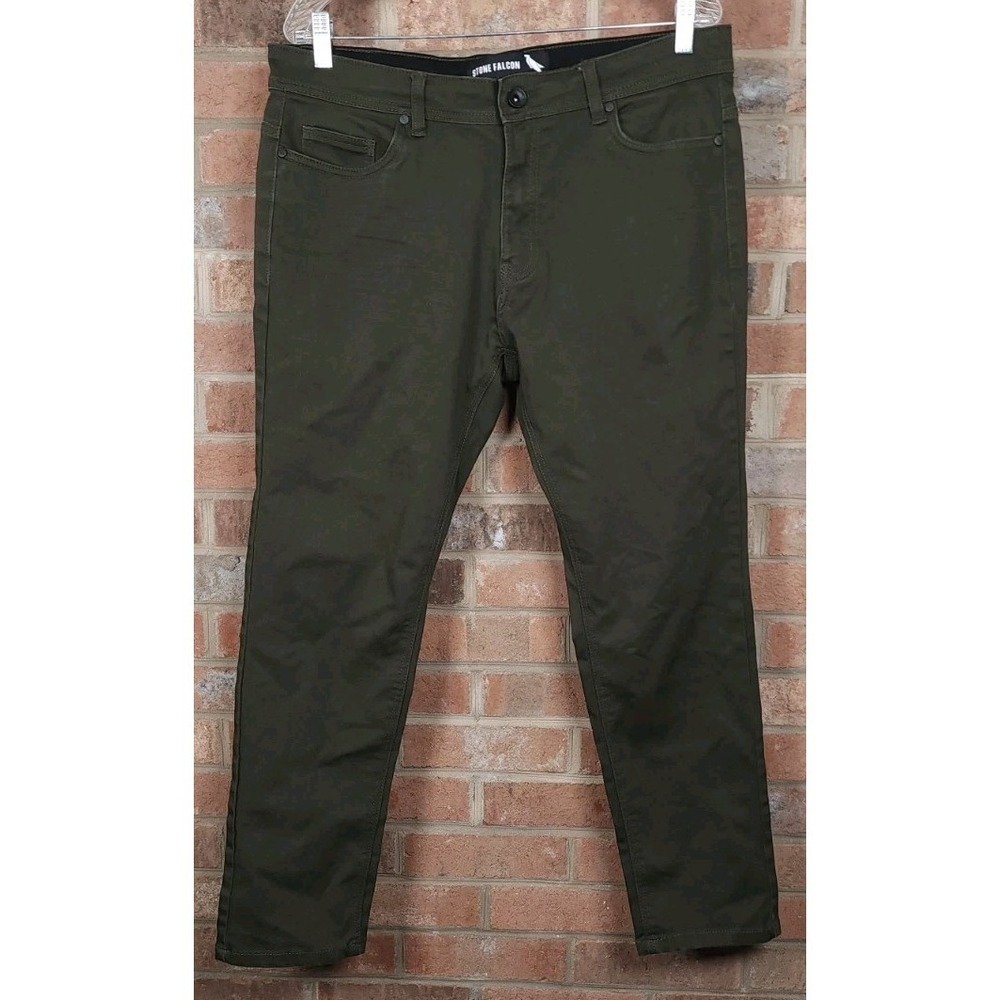 Stone Falcon Mens 36x28 Slim Fit Pants Stretch Zip Fly Green